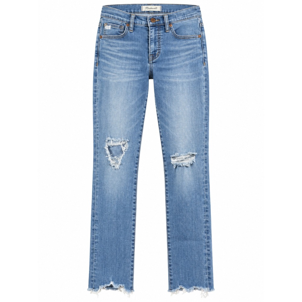 Madewell 9" High Rise Skinny Jeans Y2K Distressed Raw Hem Light Wash Denim 25P